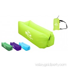 US Lounger Lime Green with Umbrella Fast Inflatable Portable Outdoor or Indoor Wind Bed Lounger, Air Bag Sofa, Air Sleeping Sofa Couch, Lazy Bed for Camping, Beach, Park, Backyard